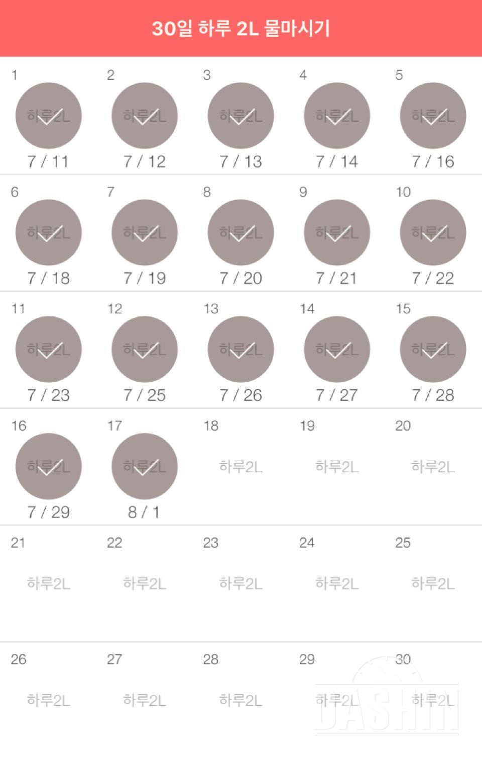 30일 하루 2L 물마시기 17일차 성공!