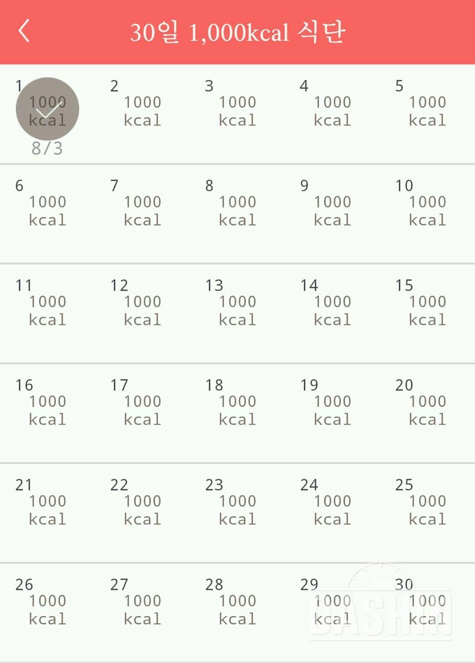 30일 1,000kcal 식단 1일차 성공!