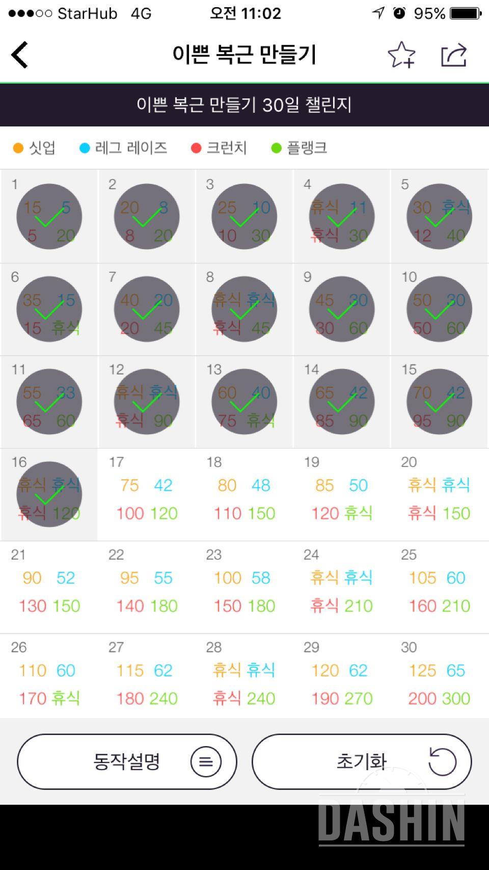 30일 복근 만들기 16일차 성공!