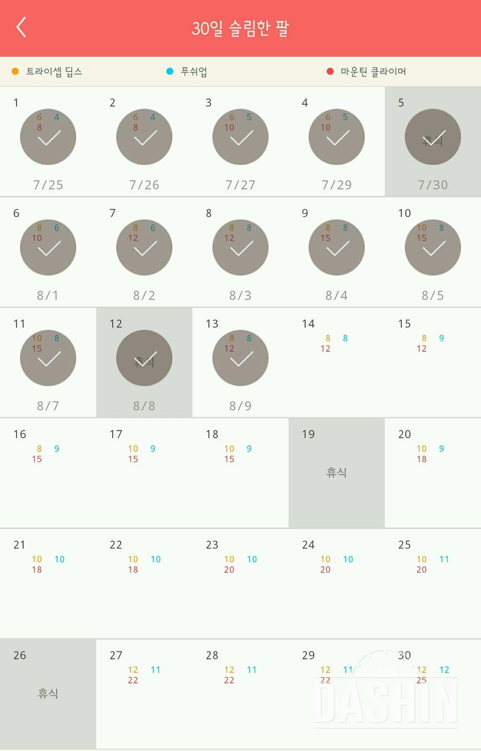 30일 슬림한 팔 13일차 성공!