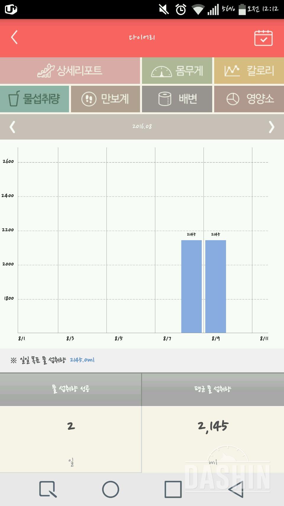 30일 하루 2L 물마시기 2일차 성공!