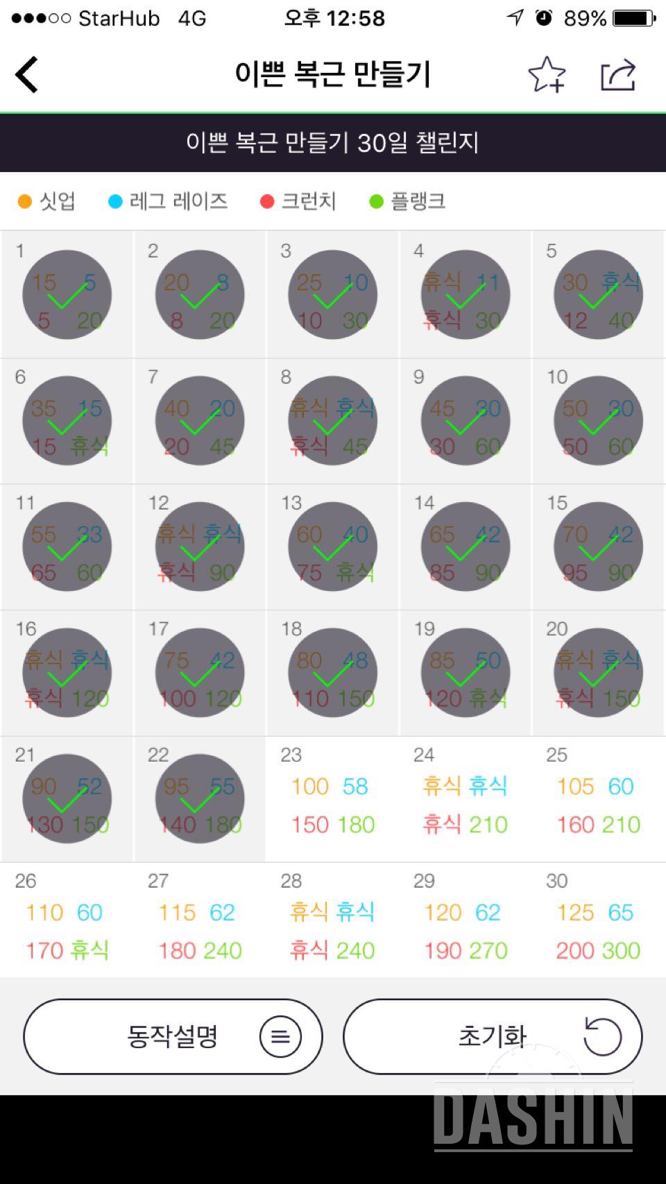 30일 복근 만들기 22일차 성공!