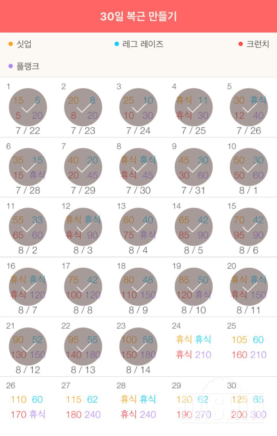 30일 복근 만들기 23일차 성공!