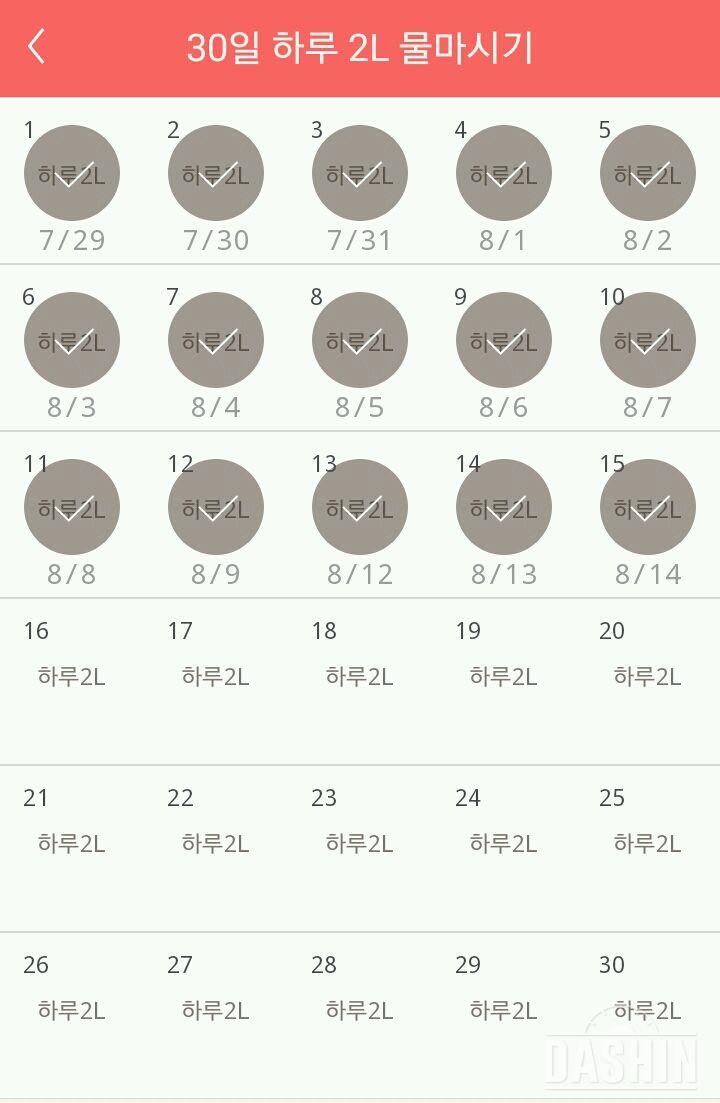 30일 하루 2L 물마시기 15일차 성공!