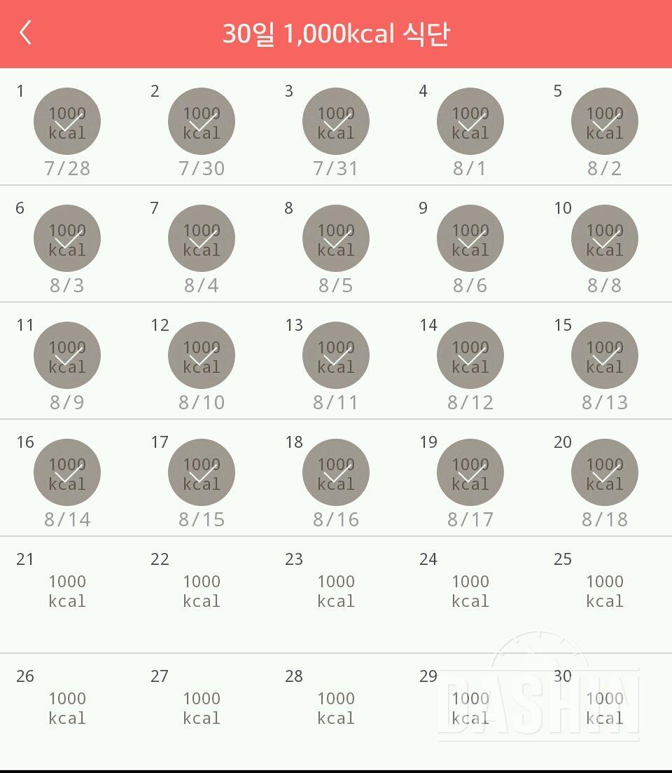 30일 1,000kcal 식단 20일차 성공!