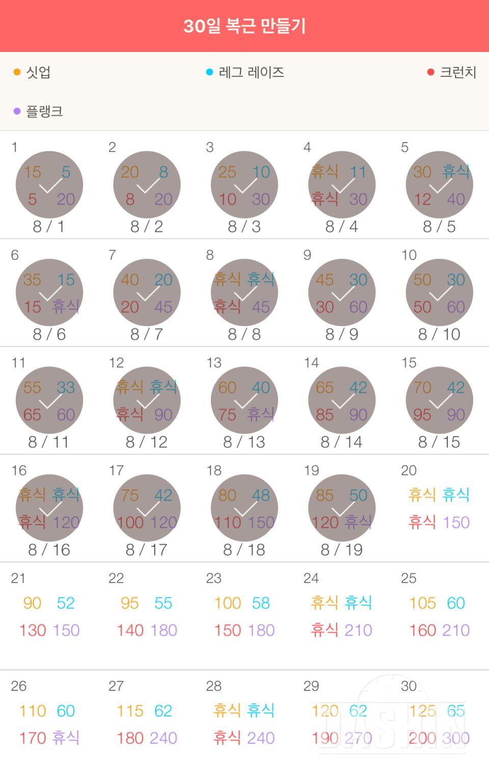 30일 복근 만들기 19일차 성공!