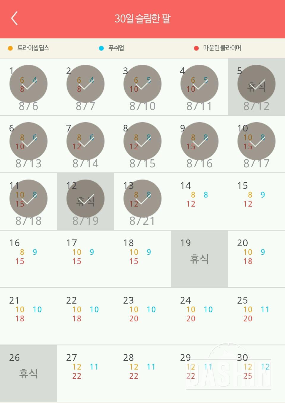 30일 슬림한 팔 13일차 성공!