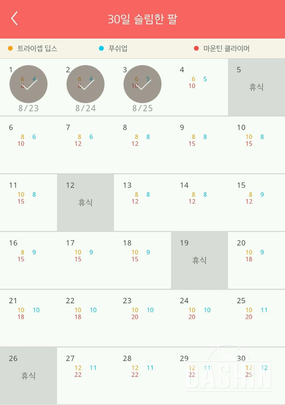 30일 슬림한 팔 4일차 성공!