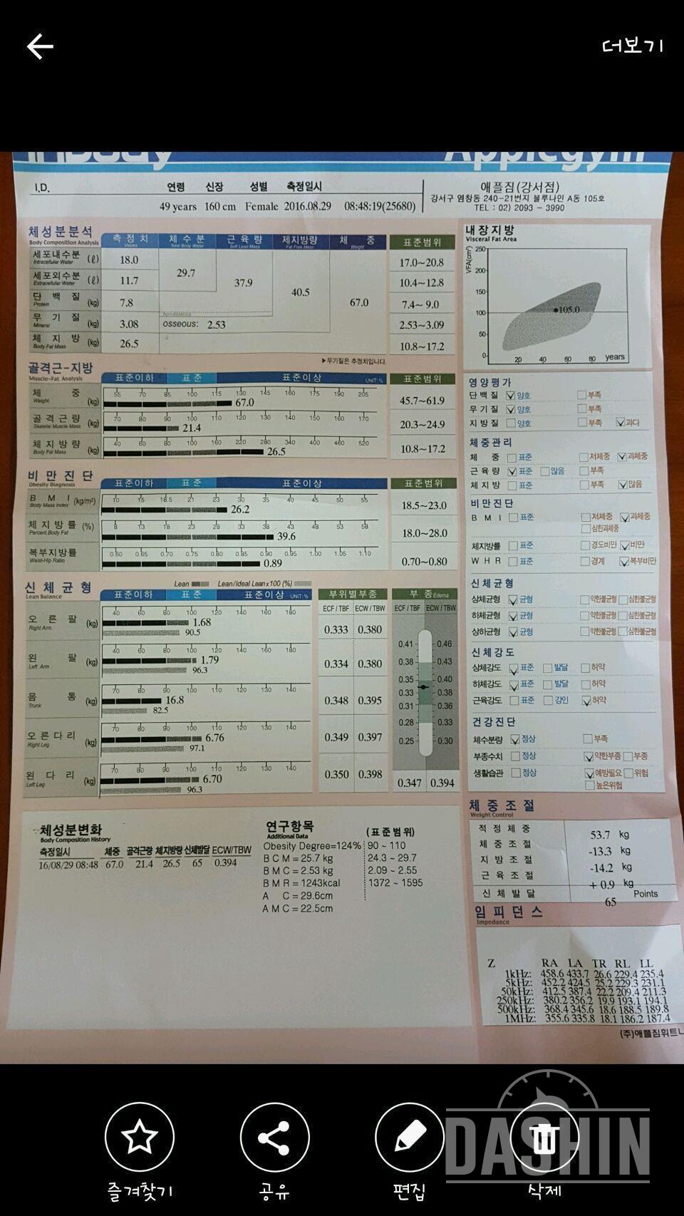 50살 다욧 한달 인바디. 체지방 32.4➡26.5 체중 71.4➡67