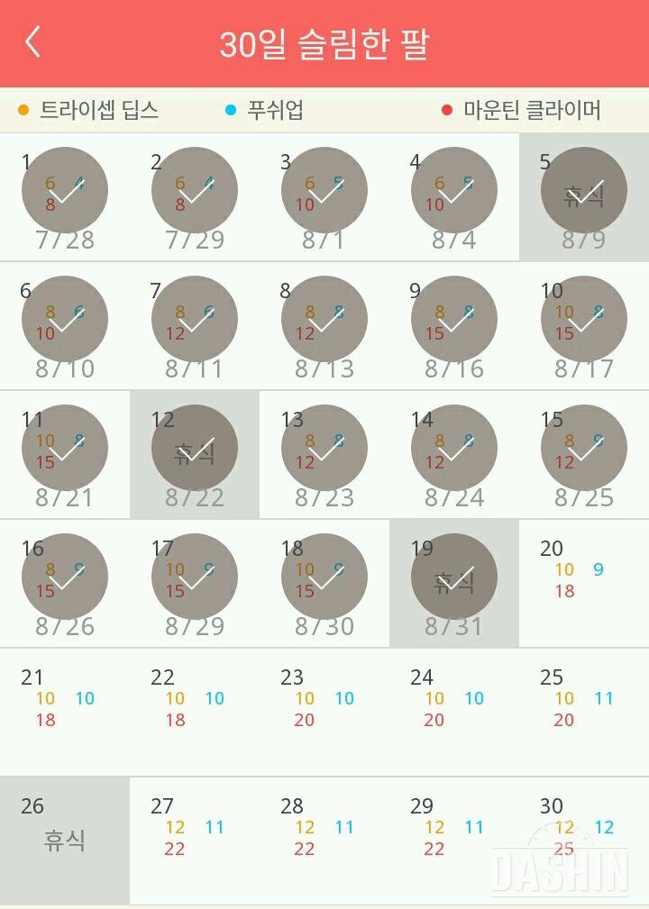 30일 슬림한 팔 19일차 성공!