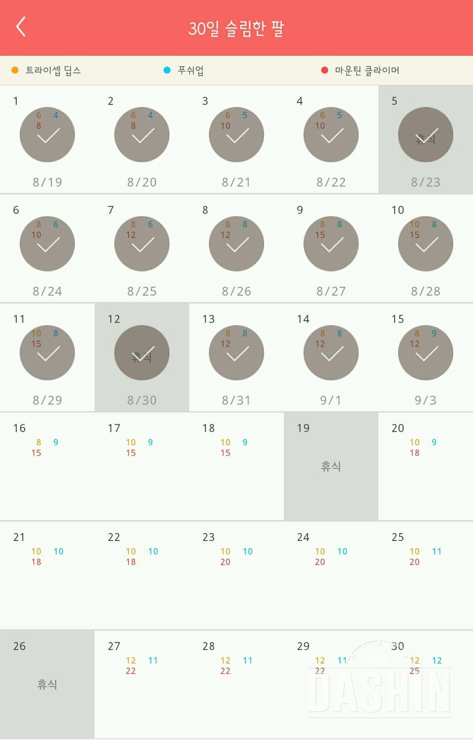 30일 슬림한 팔 15일차 성공!