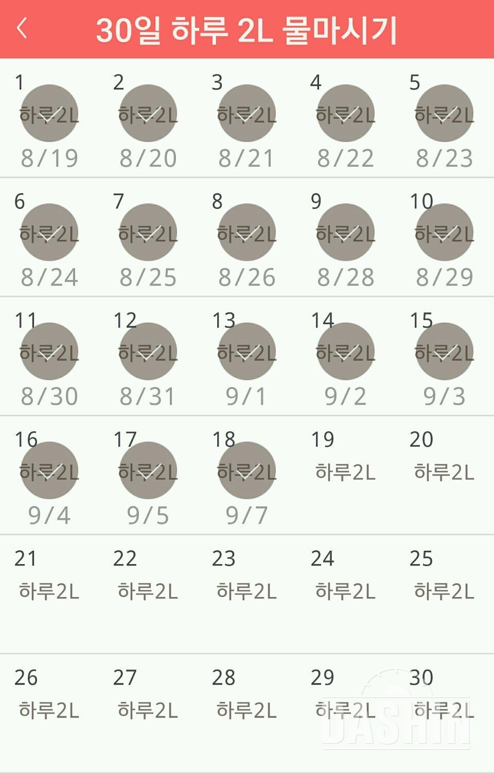 30일 하루 2L 물마시기 18일차 성공!