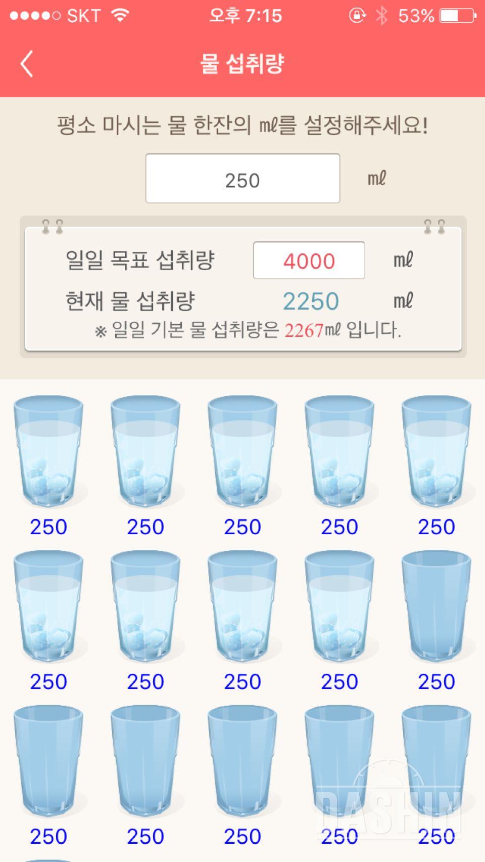 30일 하루 2L 물마시기 5일차 성공!