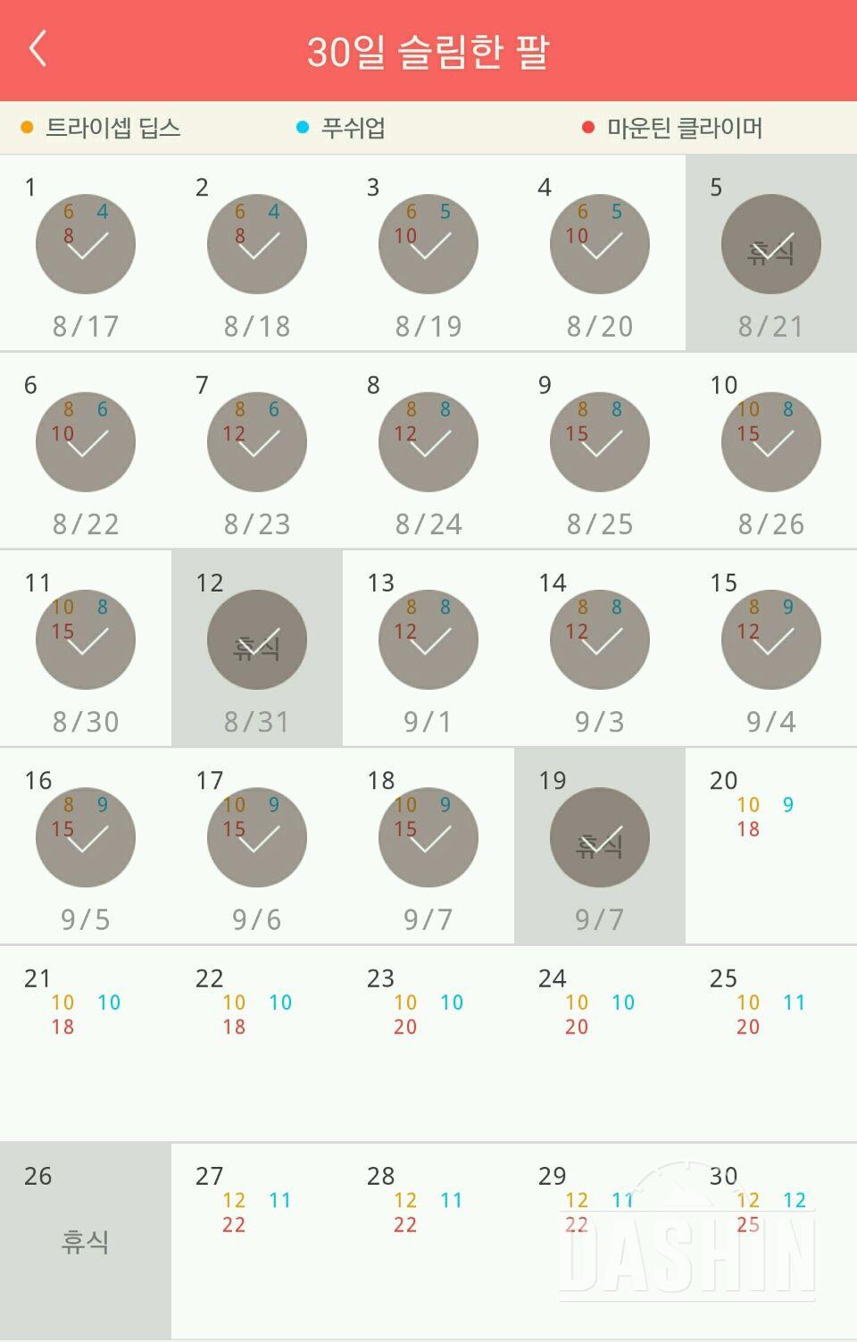 30일 슬림한 팔 19일차 성공!