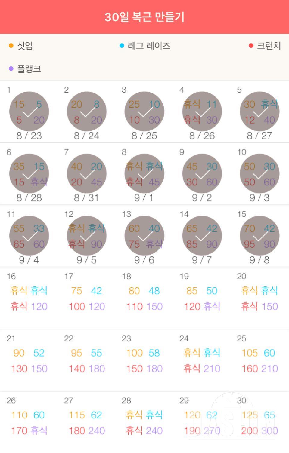 30일 복근 만들기 15일차 성공!