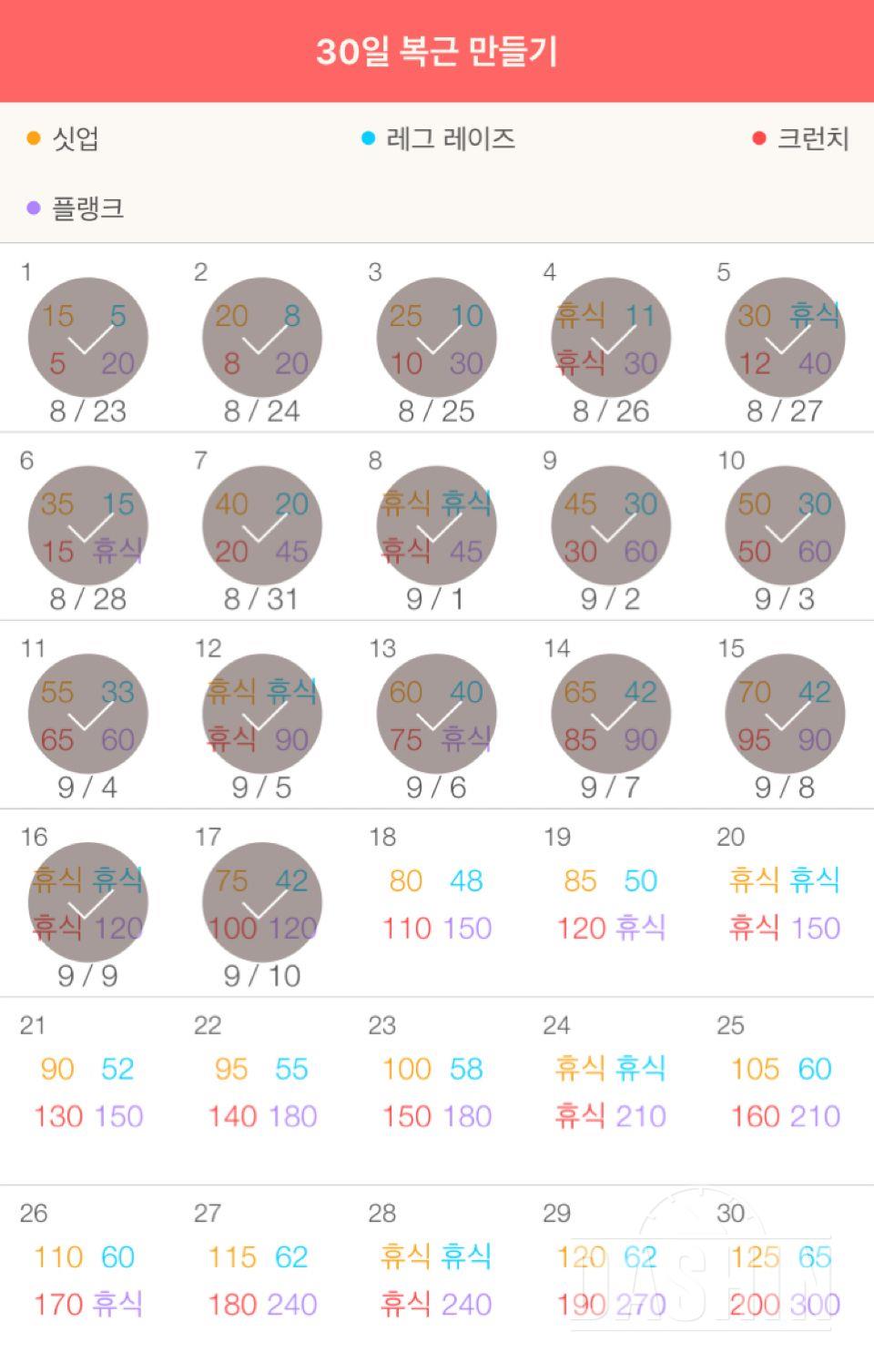 30일 복근 만들기 17일차 성공!