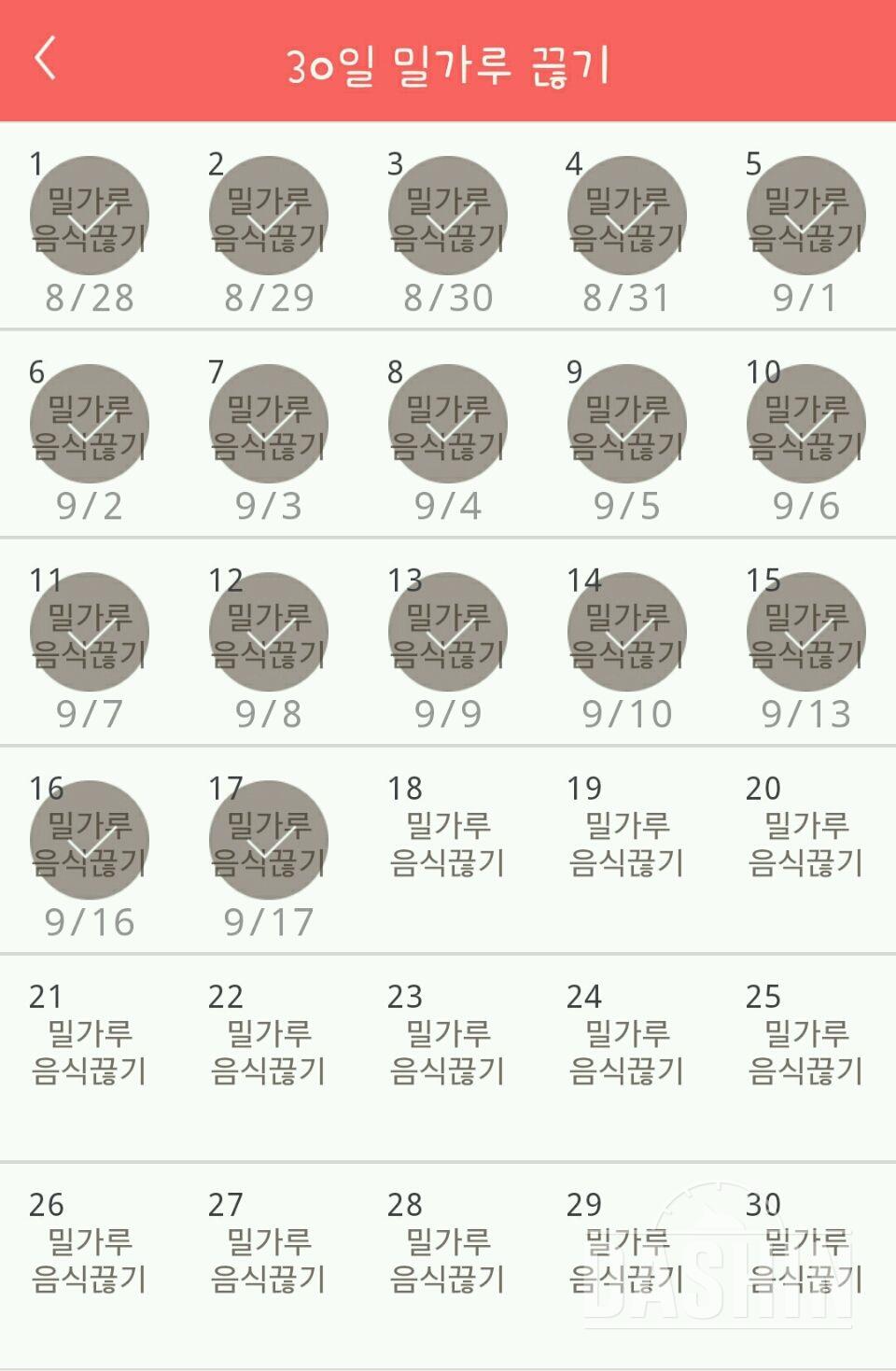 30일 밀가루 끊기 17일차 성공!