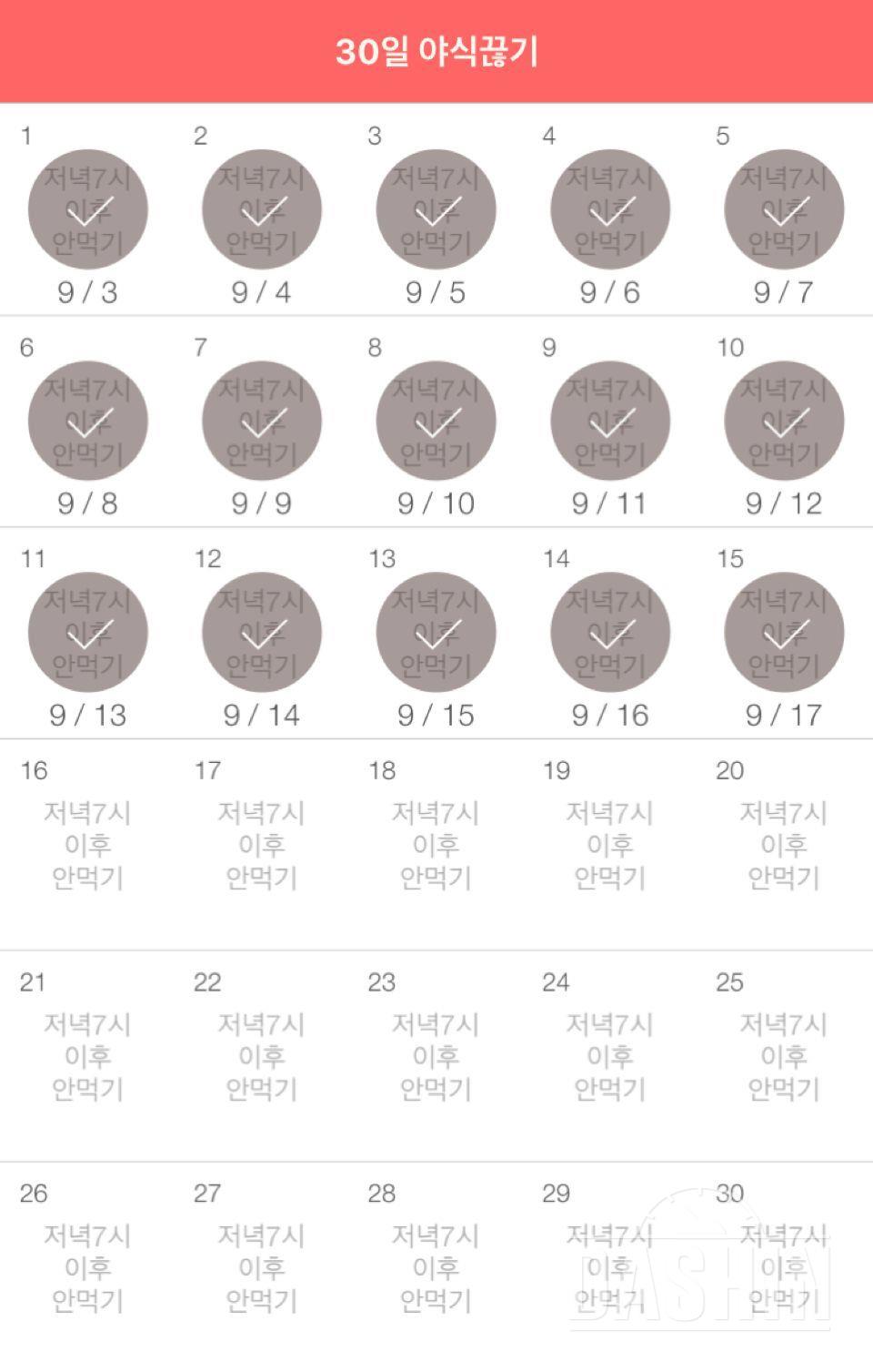 30일 야식끊기 15일차 성공!