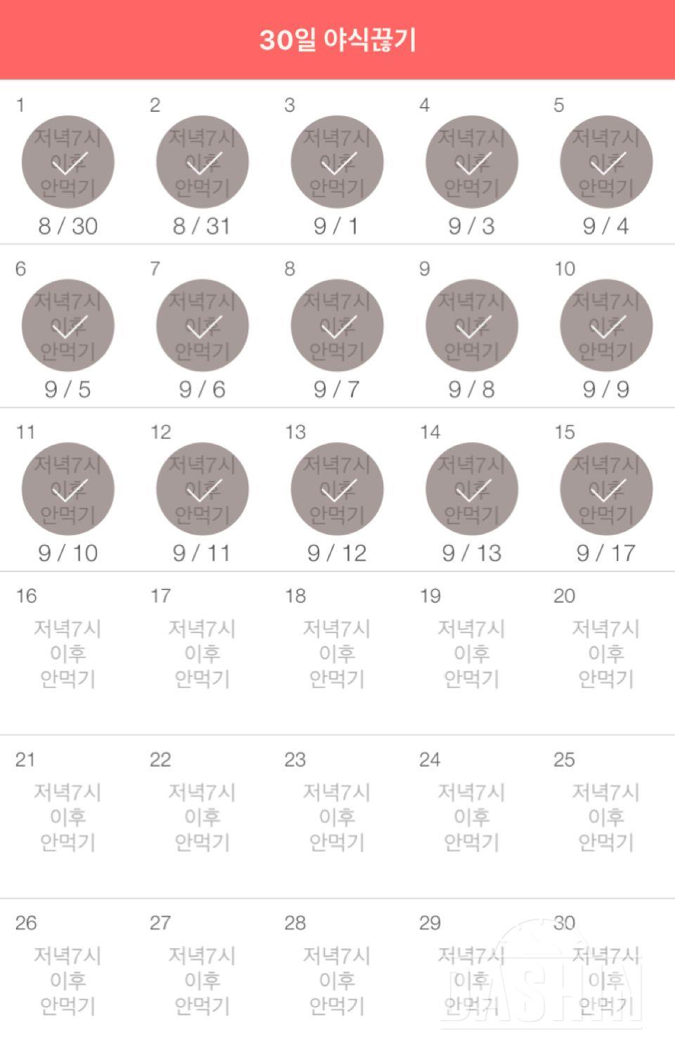 30일 야식끊기 15일차 성공!