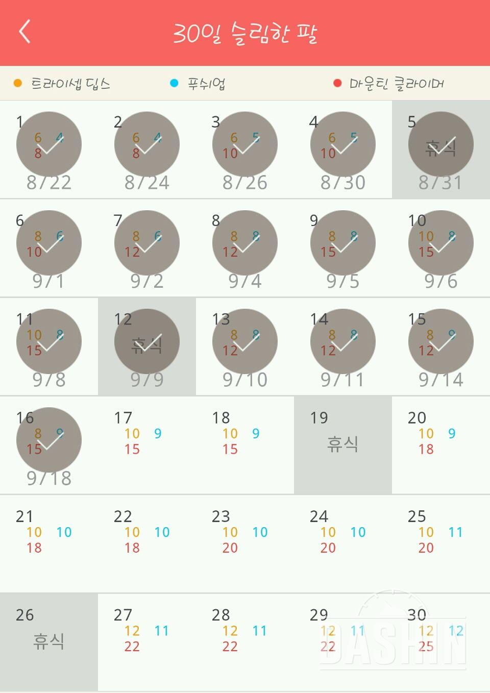 30일 슬림한 팔 16일차 성공!