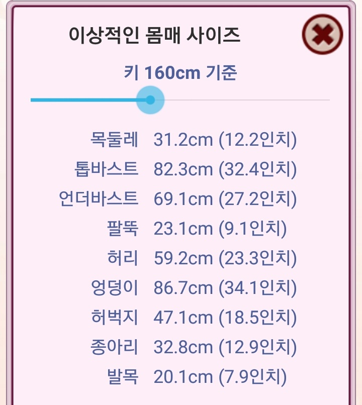 이상적이 몸매사이즈(키160~165까지)