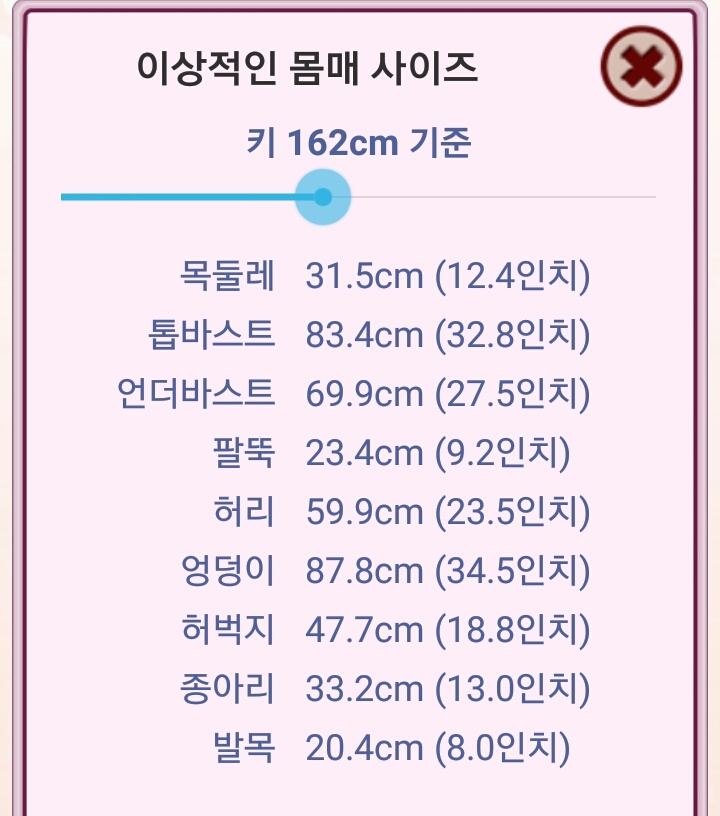 이상적이 몸매사이즈(키160~165까지)