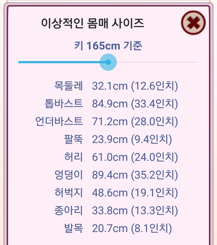 이상적이 몸매사이즈(키160~165까지)