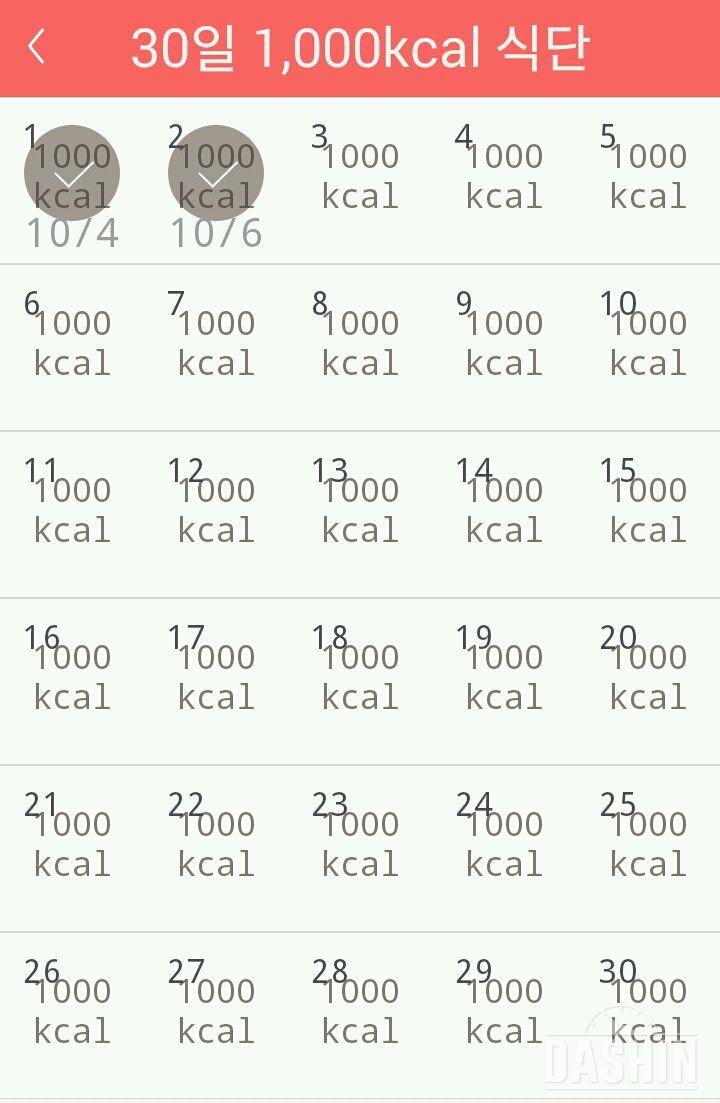 30일 1,000kcal 식단 2일차 성공!