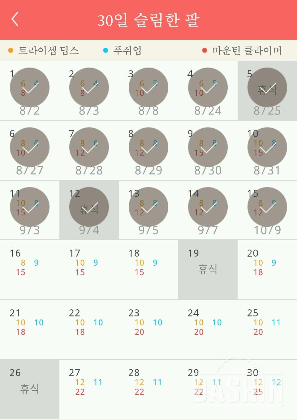 30일 슬림한 팔 15일차 성공!