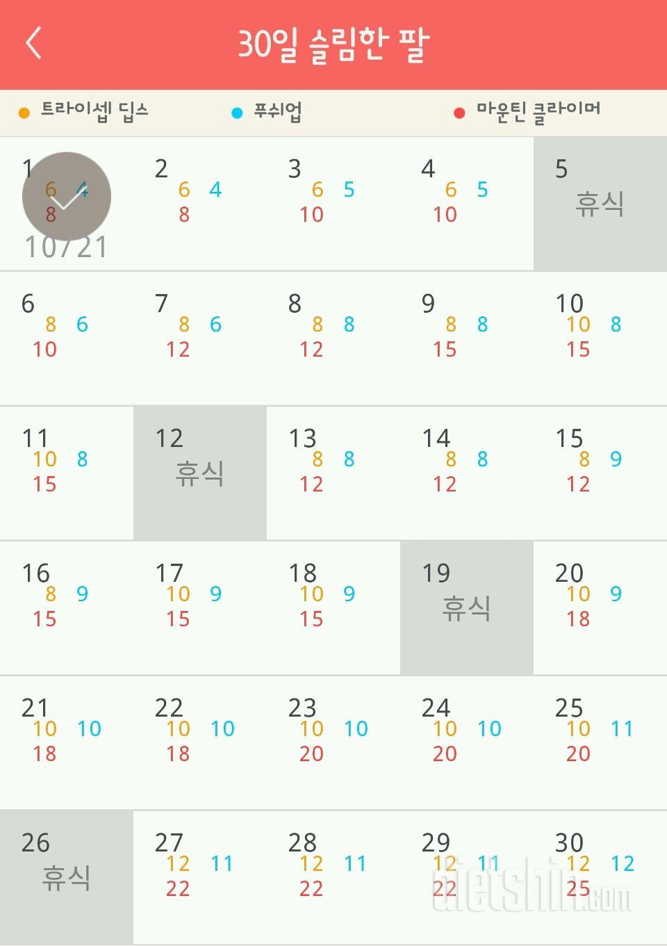 30일 슬림한 팔 31일차 성공!