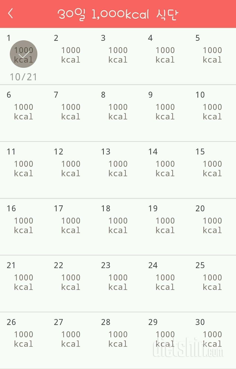 30일 1,000kcal 식단 1일차 성공!