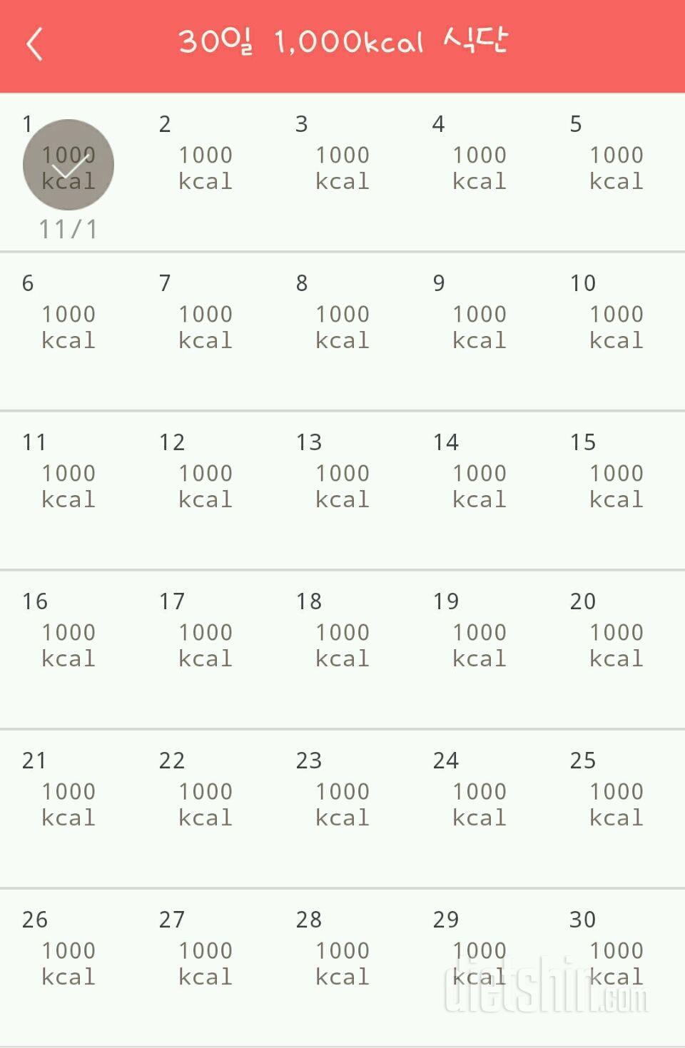 30일 1,000kcal 식단 1일차 성공!