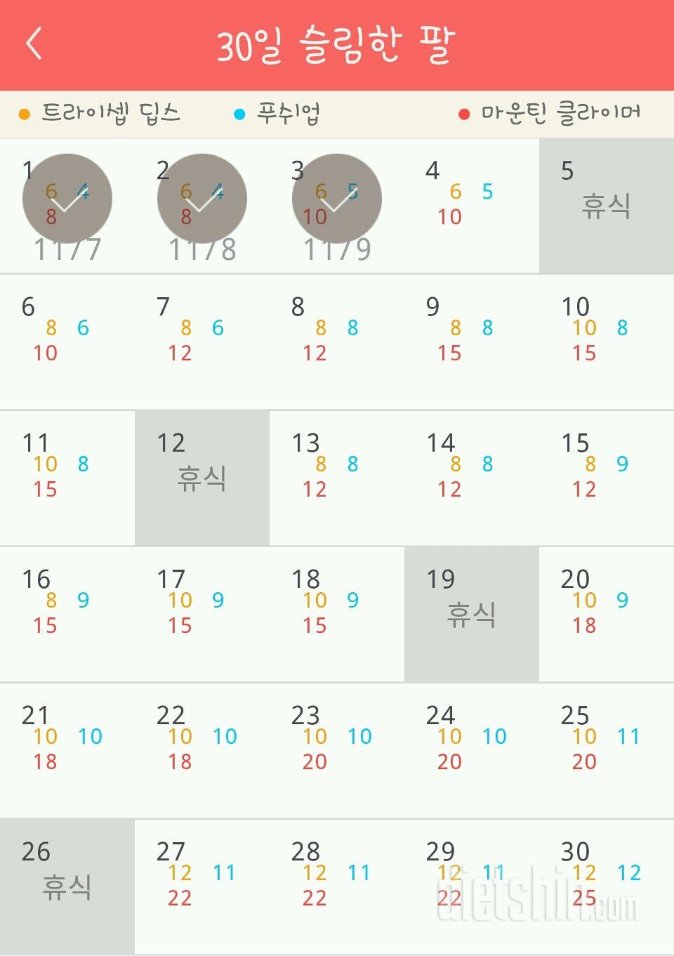 30일 슬림한 팔 3일차 성공!