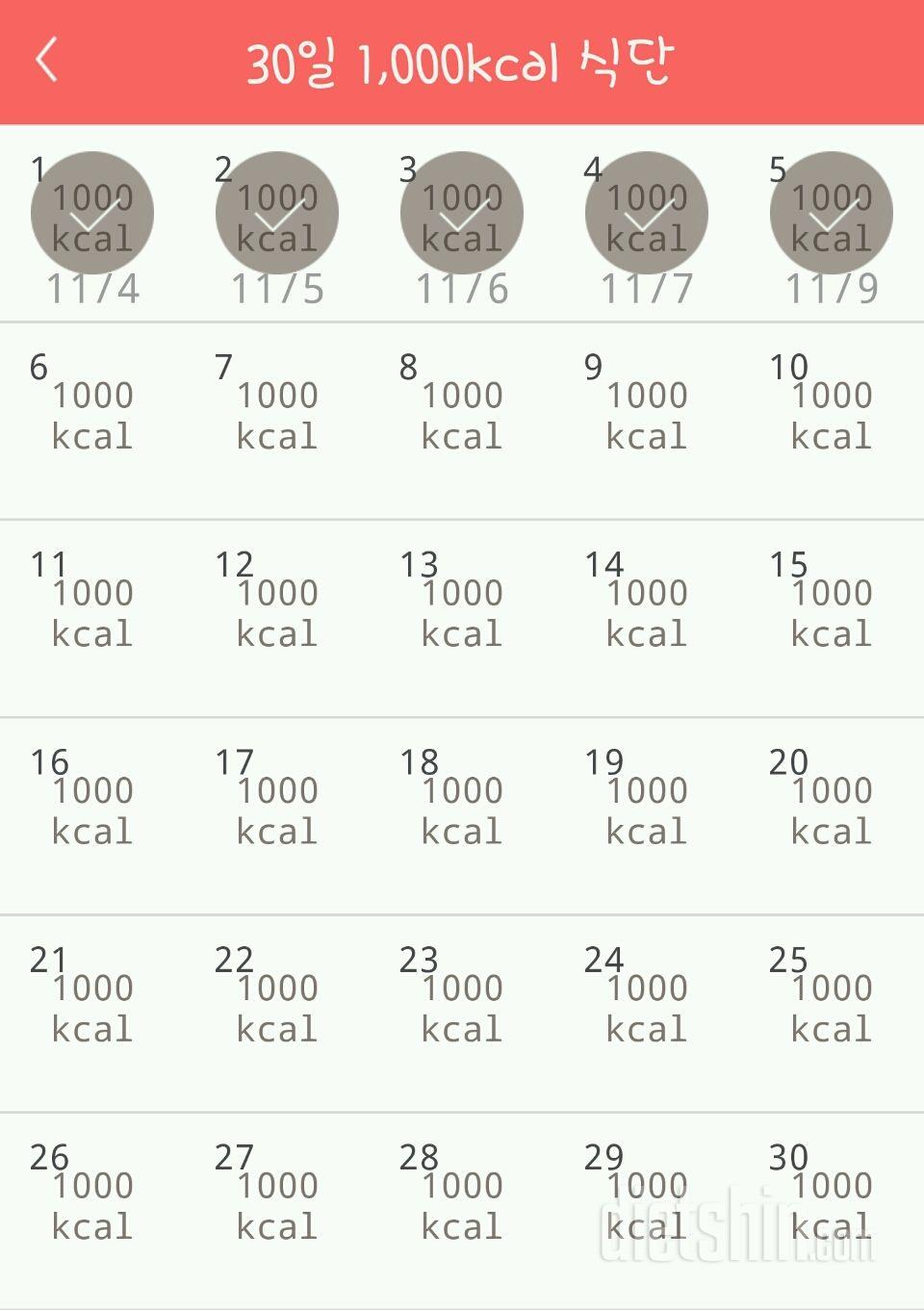 30일 1,000kcal 식단 5일차 성공!