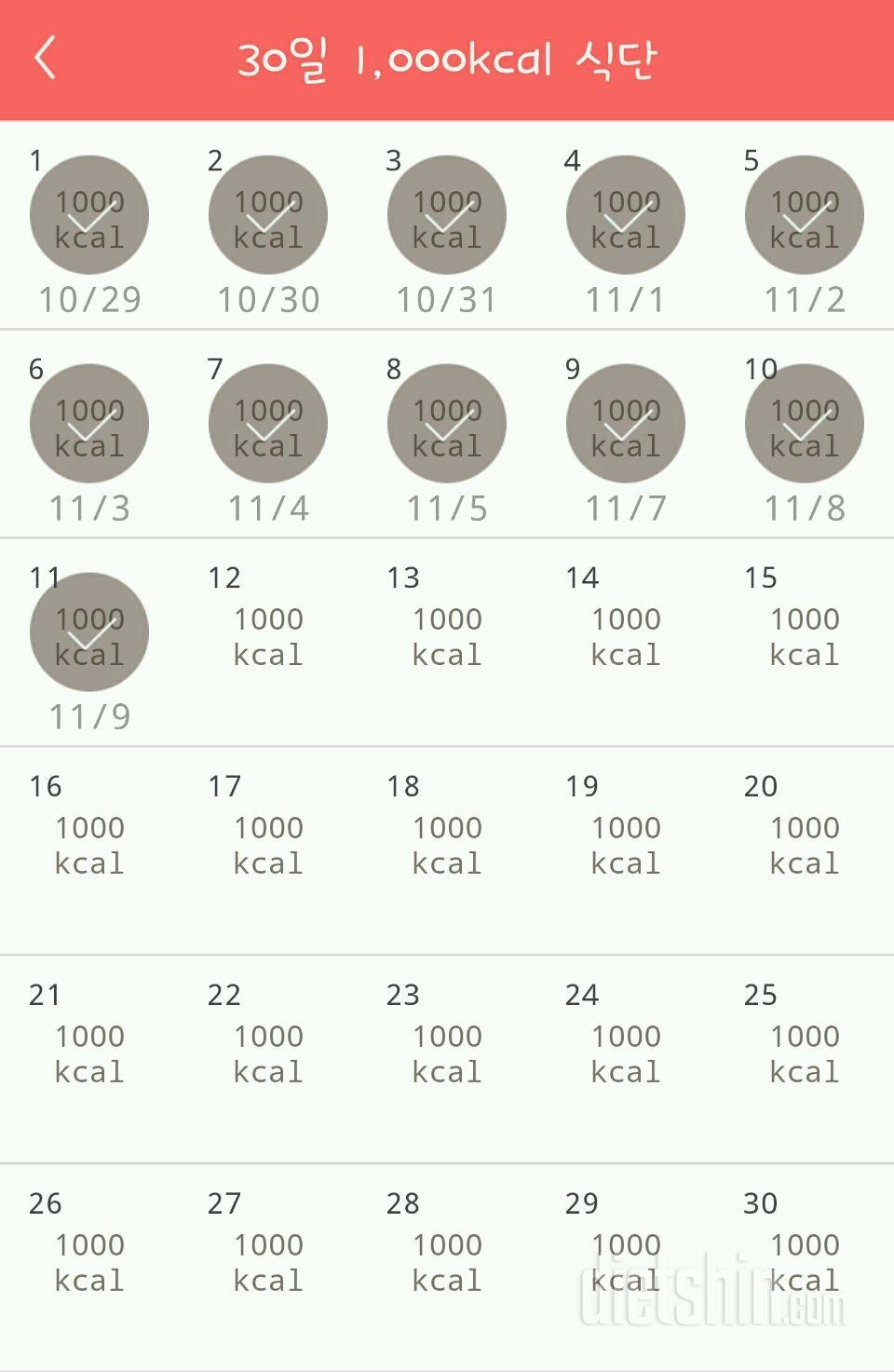 30일 1,000kcal 식단 11일차 성공!