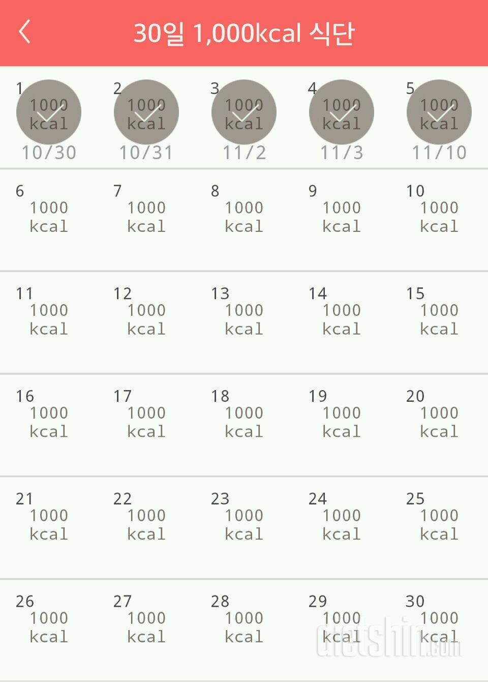 30일 1,000kcal 식단 5일차 성공!