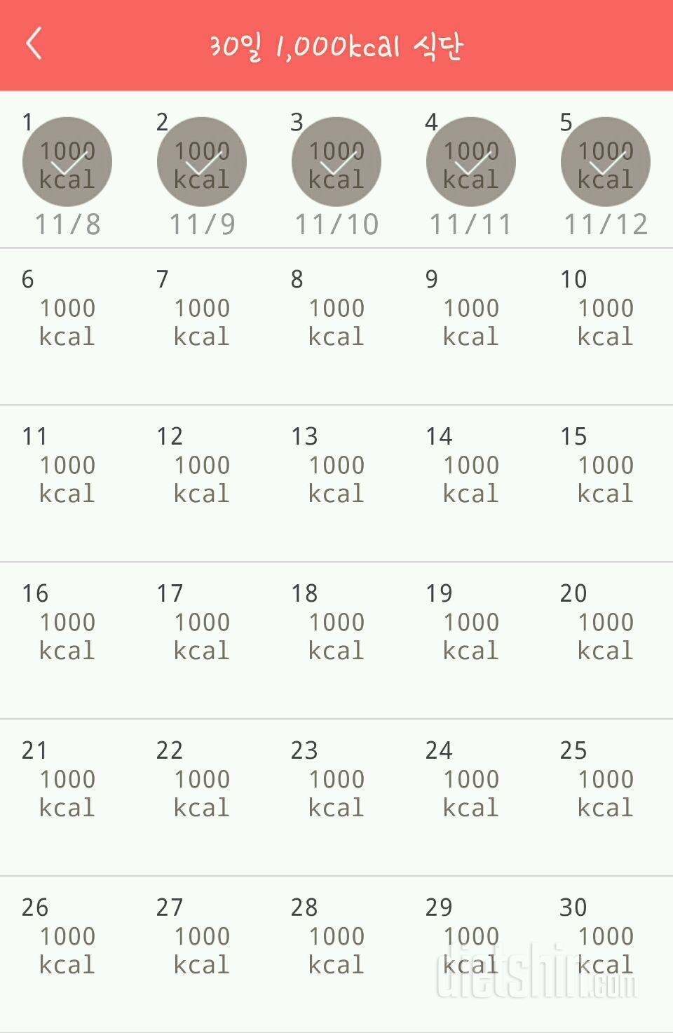 30일 1,000kcal 식단 5일차 성공!