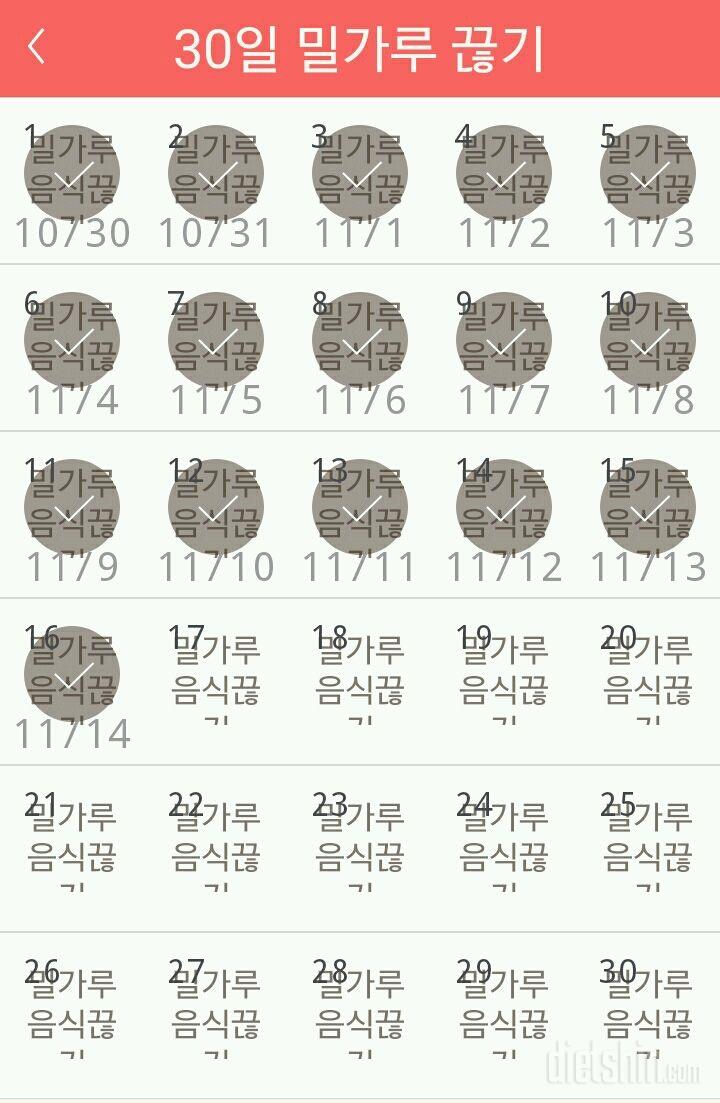 30일 밀가루 끊기 16일차 성공!