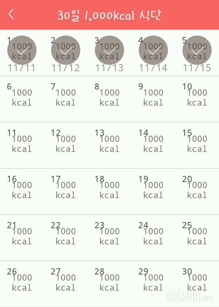 30일 1,000kcal 식단 5일차 성공!