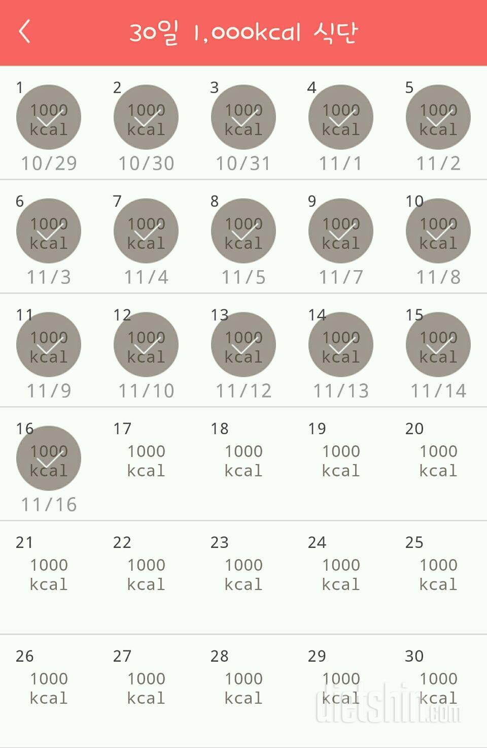 30일 1,000kcal 식단 16일차 성공!