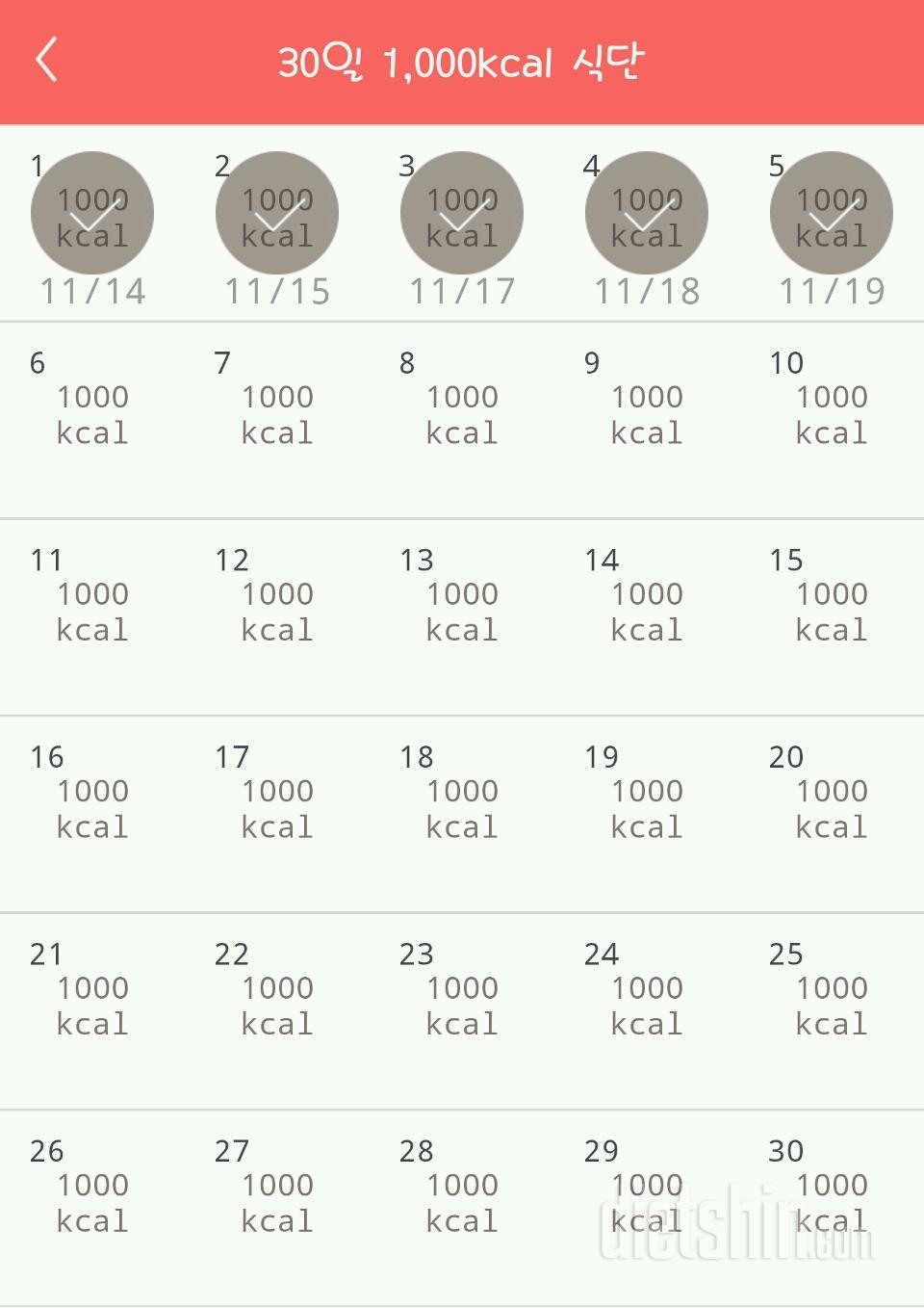 30일 1,000kcal 식단 5일차 성공!