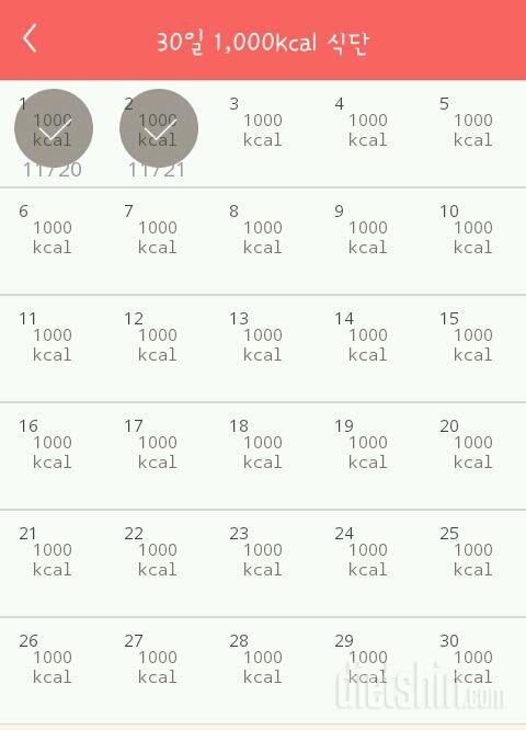 30일 1,000kcal 식단 2일차 성공!