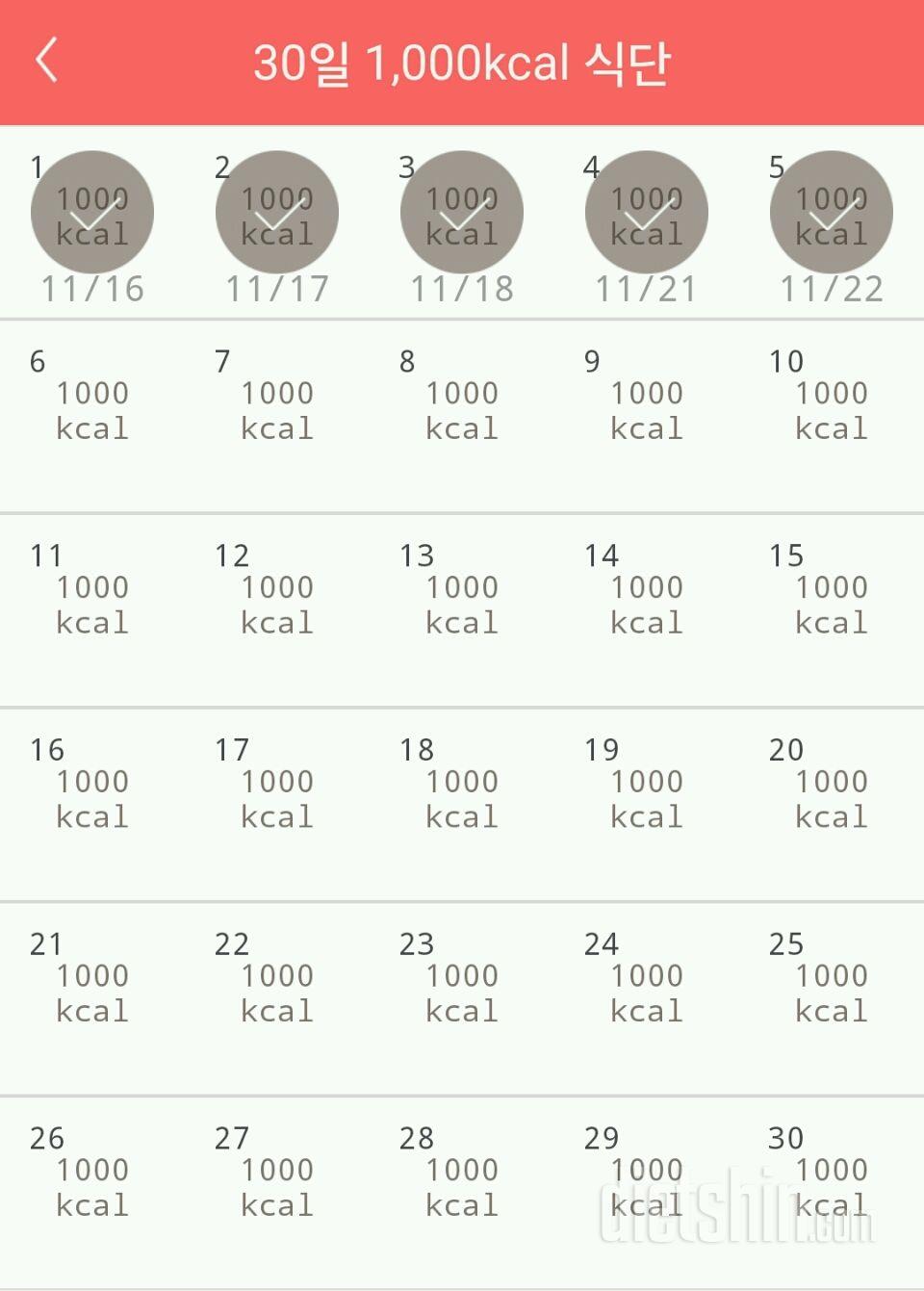 30일 1,000kcal 식단 5일차 성공!