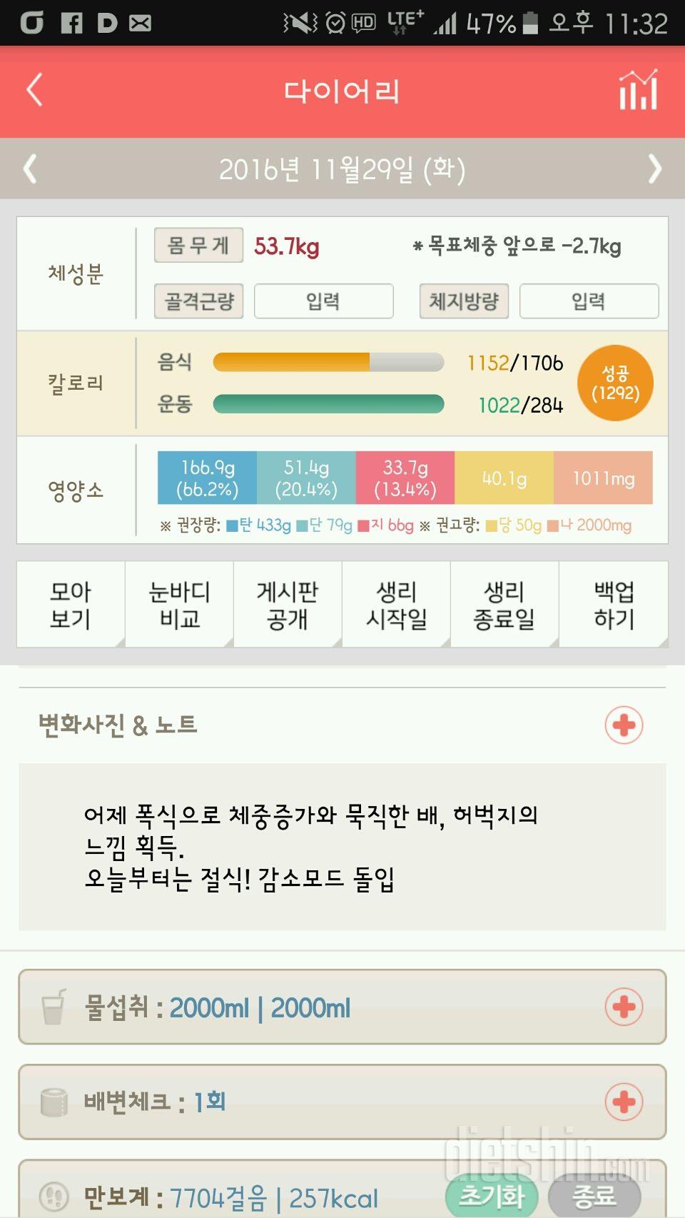 30일 하루 2L 물마시기 20일차 성공!