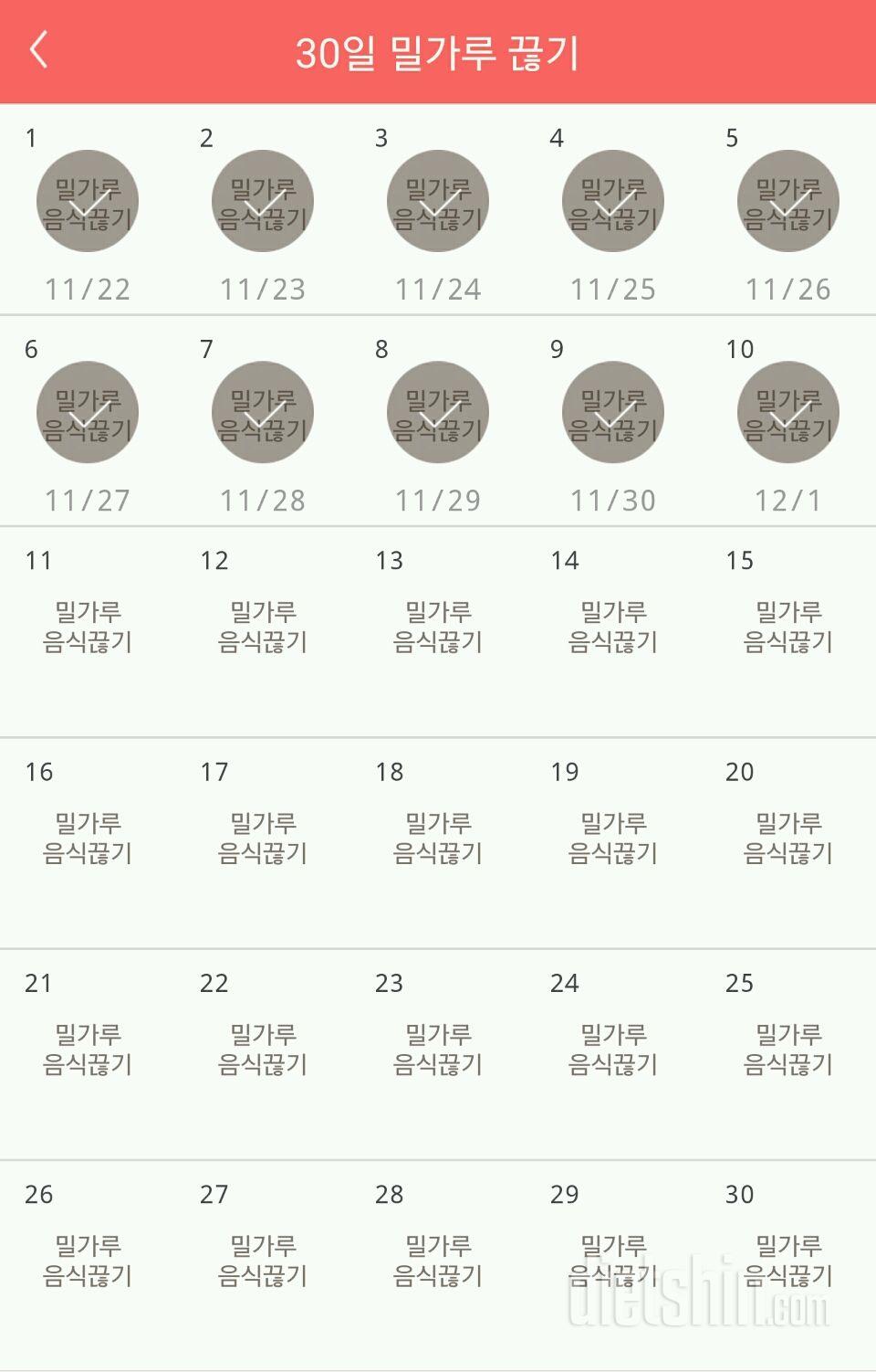 30일 밀가루 끊기 10일차 성공!