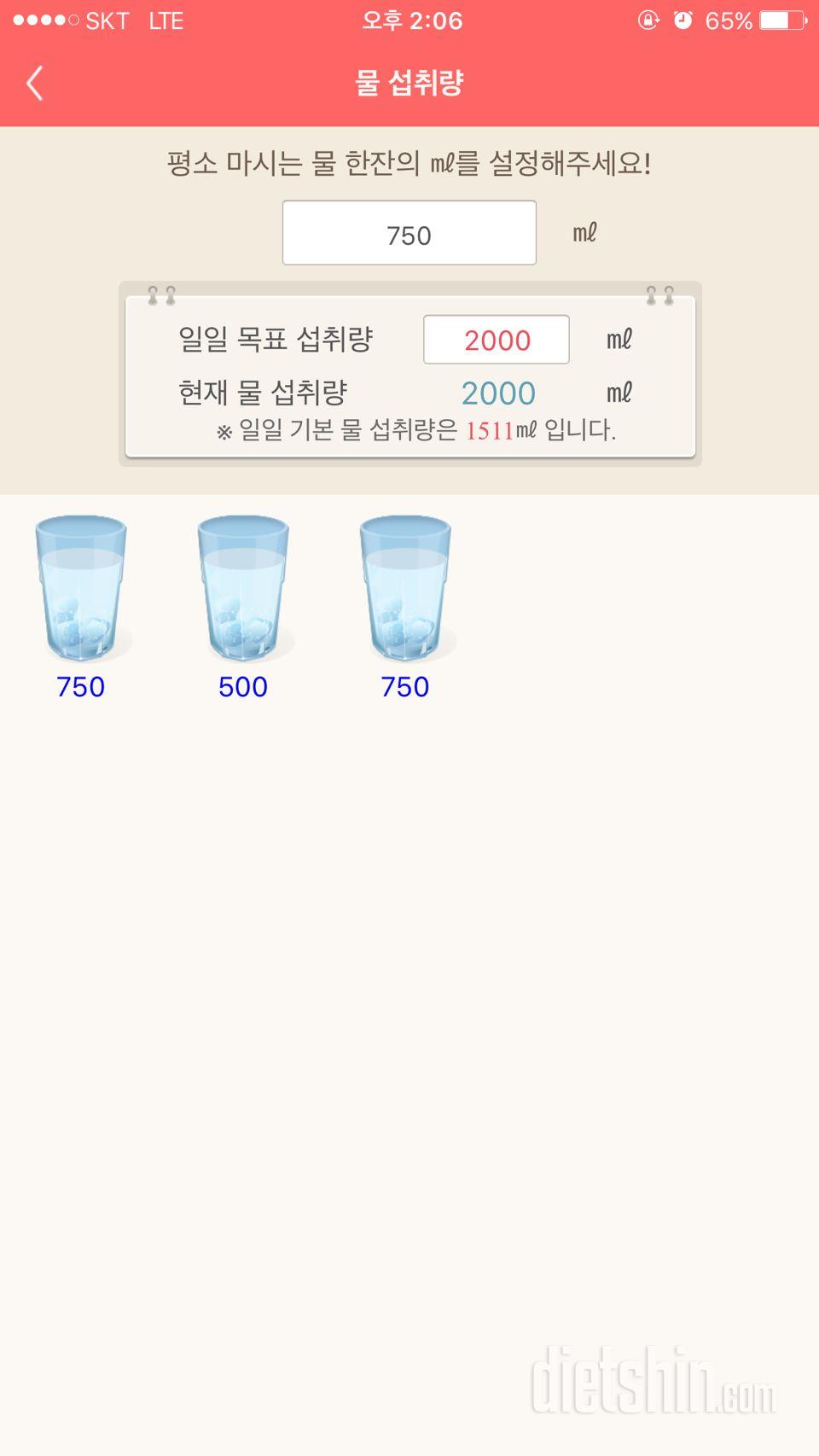 30일 하루 2L 물마시기 1일차 성공!