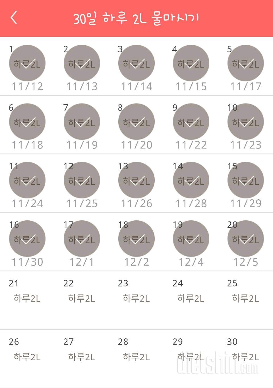 30일 하루 2L 물마시기 20일차 성공!