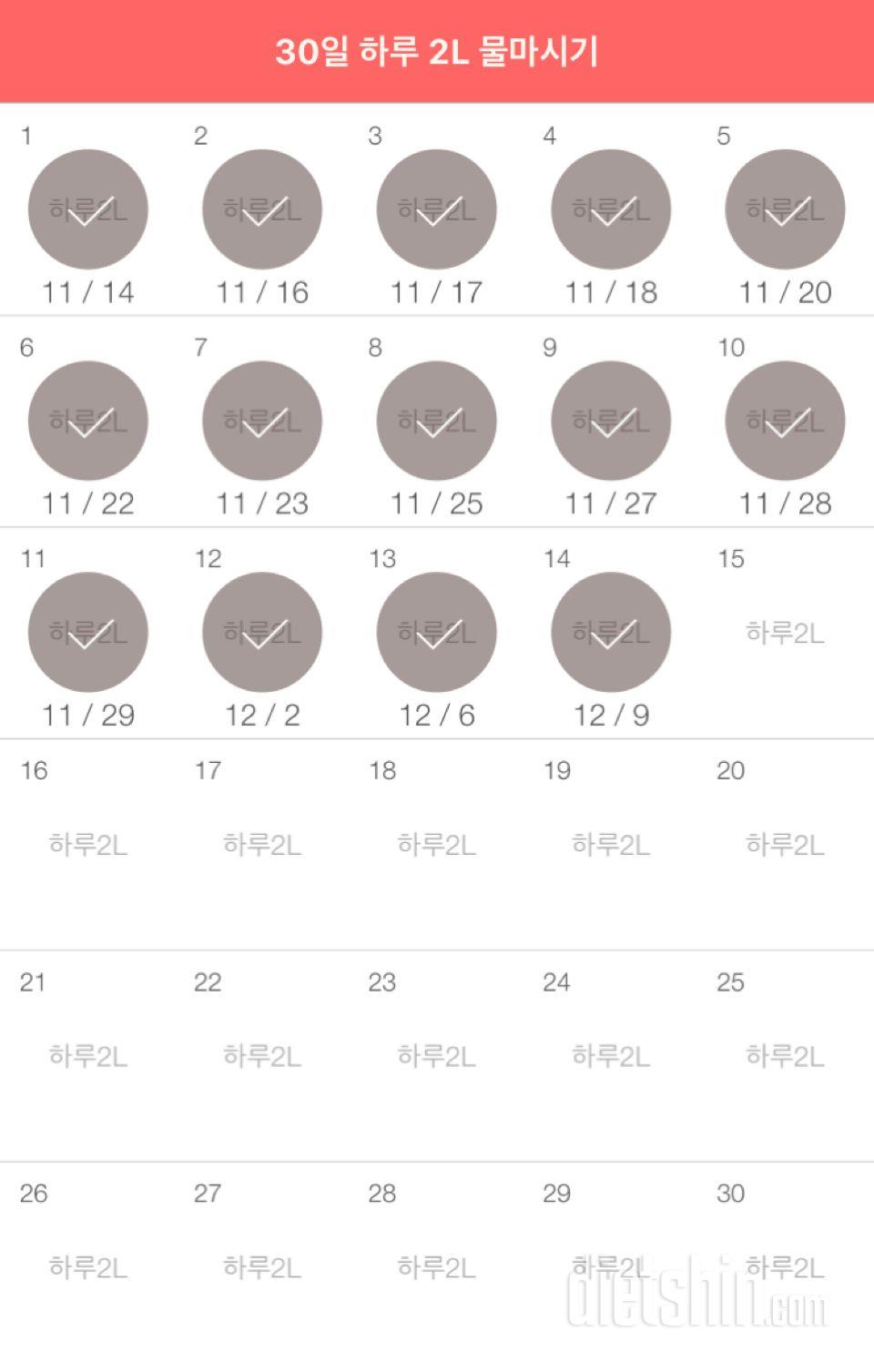 30일 하루 2L 물마시기 14일차 성공!