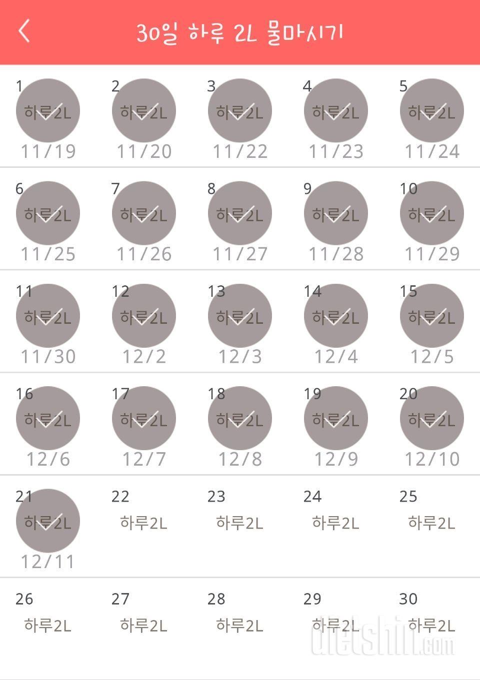 30일 하루 2L 물마시기 21일차 성공!