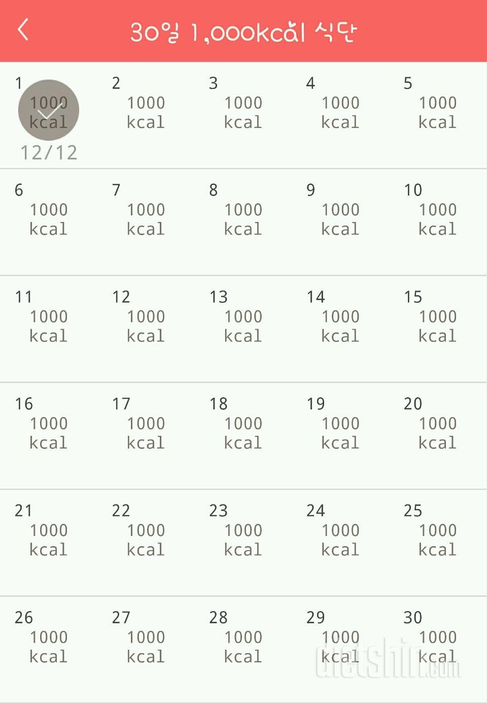 30일 1,000kcal 식단 1일차 성공!